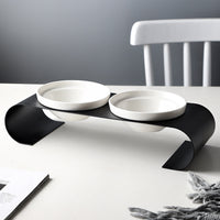 HKM-076563 Double Bowl Pet Feeder Set with Iron Frame and Ceramic Bowls