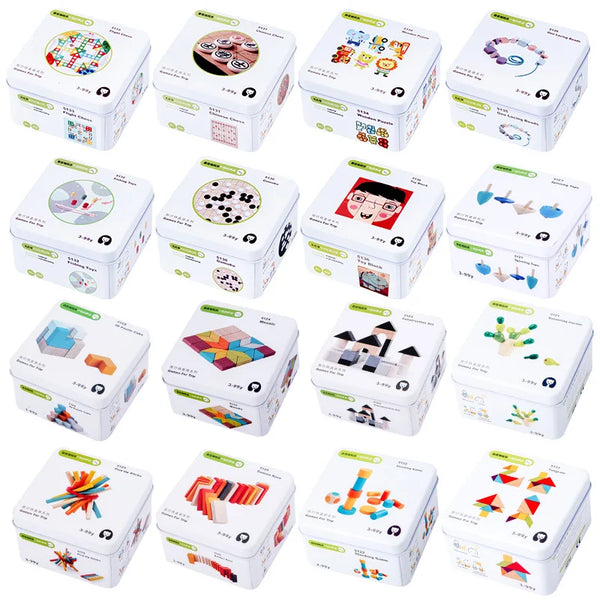 HKM-076691 Wooden Interactive Cognitive Puzzle Building Blocks for Kids Travel Play