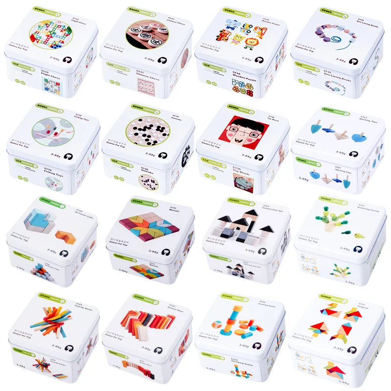 HKM-076691 Wooden Interactive Cognitive Puzzle Building Blocks for Kids Travel Play