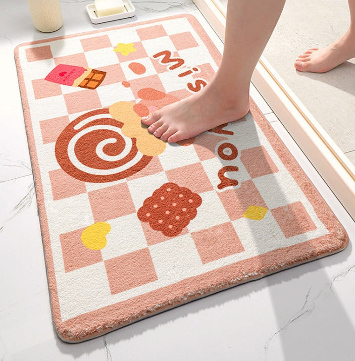HKM-076755 Absorbent Polyester Cartoon Bathroom Floor Mat Non-Slip for Toilet & Door