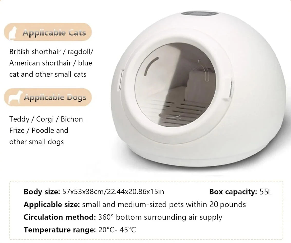 HKM-076947 Efficient Automatic Pet Dryer Box with Smart Temperature Control for Cats and Small Dogs
