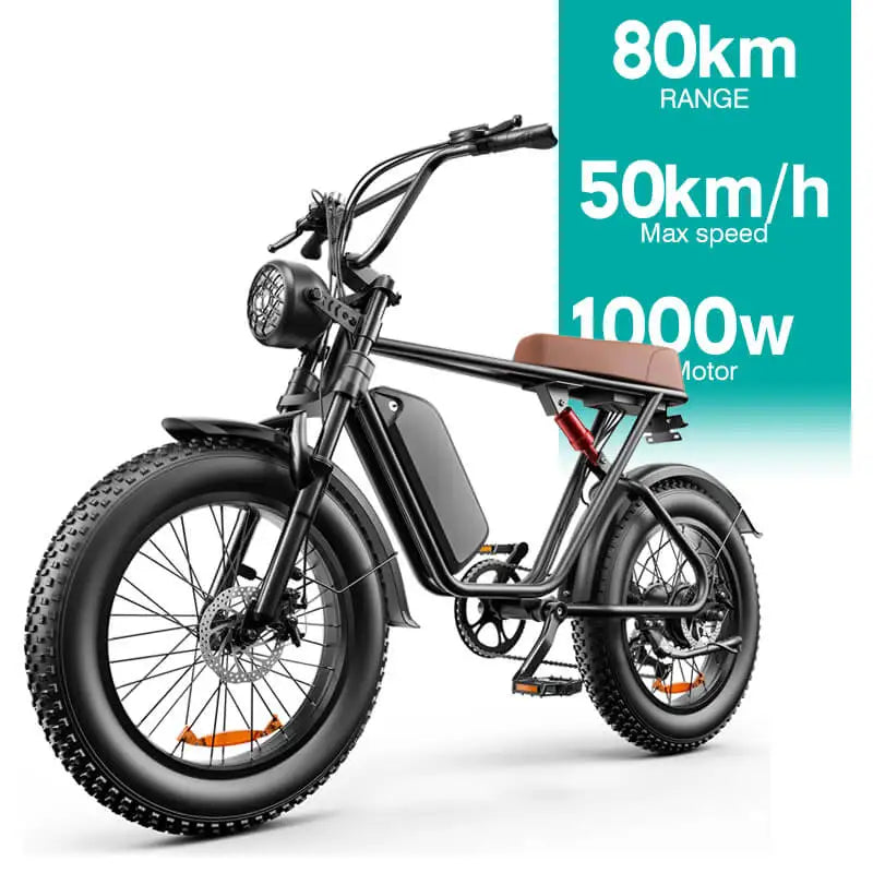 HKM-077011 1000W Dual Motor Fat Tire Electric Bike, 7-Speed, 48V Lithium Battery, Integrated Steel Frame, Max Speed 50km/h