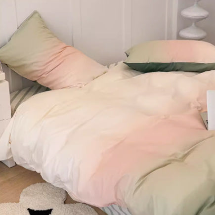 HKM-077011 Gradient Color Cotton Bed Set - 3-Piece and 4-Piece Options for Various Bed Sizes