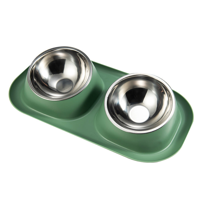 HKM-0770365 Double Stainless Steel Dog Bowl Set with PP Base - Available in Multiple Colors