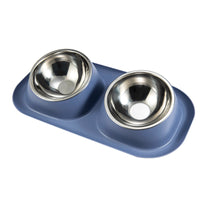 HKM-0770365 Double Stainless Steel Dog Bowl Set with PP Base - Available in Multiple Colors