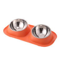 HKM-0770365 Double Stainless Steel Dog Bowl Set with PP Base - Available in Multiple Colors