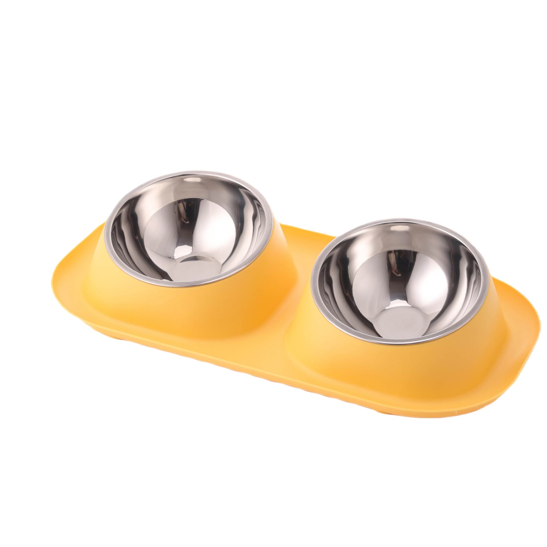 HKM-0770365 Double Stainless Steel Dog Bowl Set with PP Base - Available in Multiple Colors
