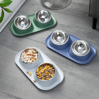 HKM-0770365 Double Stainless Steel Dog Bowl Set with PP Base - Available in Multiple Colors