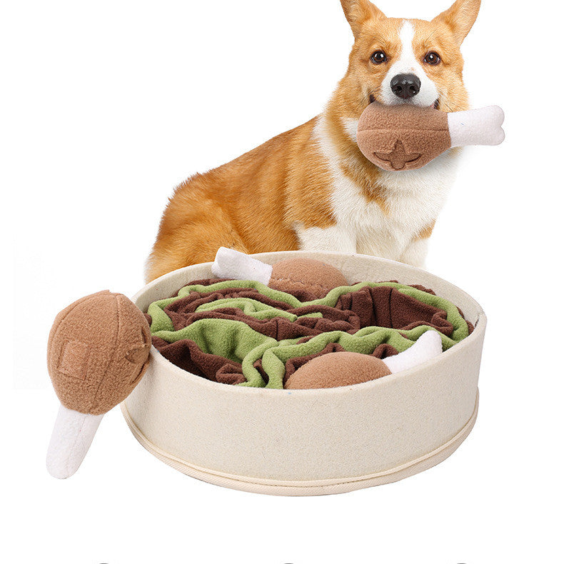 HKM-0771005 Beige Polyester Dog Sniff Toy - Chicken Leg Bucket for Pet Engagement