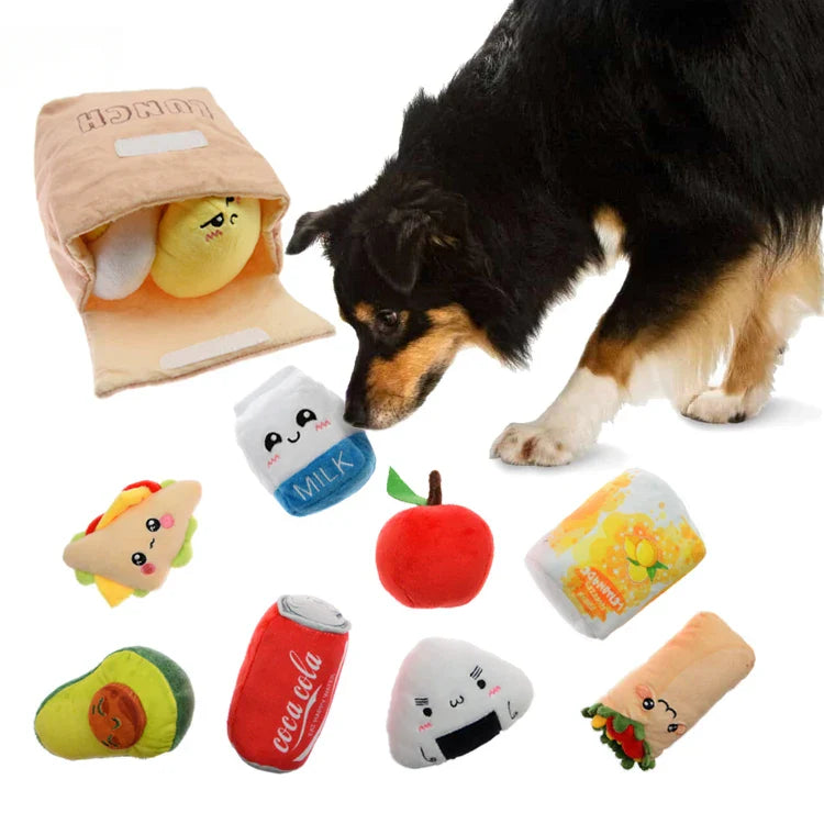 HKM-077203 Plush Multi-Choice Lunch Food Pet Squeaky Toy Collection - Various Designs