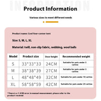 HKM-0773821 Foldable Four-Corner Tent Cat Nest with Removable Washable Cover, Available in Multiple Sizes