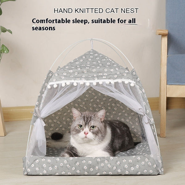 HKM-0773821 Foldable Four-Corner Tent Cat Nest with Removable Washable Cover, Available in Multiple Sizes