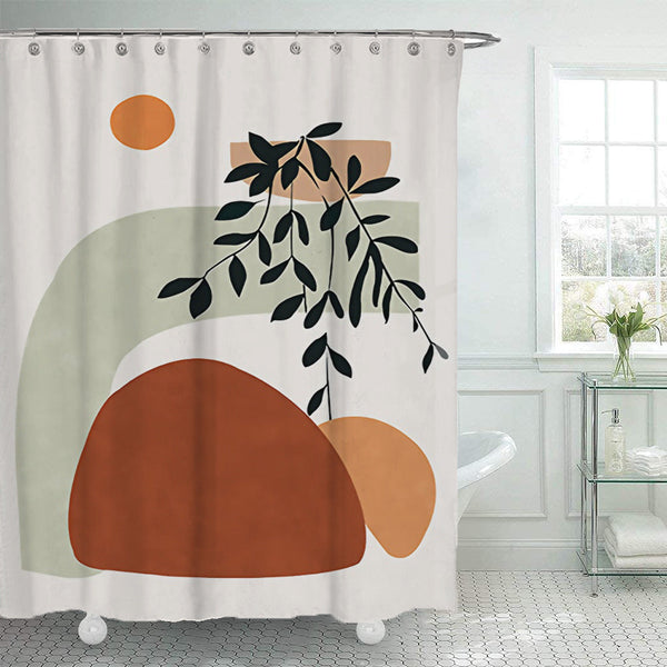 HKM-077395 Modern Nordic Abstract Polyester Waterproof Shower Curtain