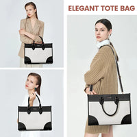 HKM-077395 Waterproof 15.6 in Canvas PU Leather Work Bag Set for Laptop and Office Use - Stylish Tote and Shoulder Handbag for Women