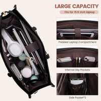 HKM-077395 Waterproof 15.6 in Canvas PU Leather Work Bag Set for Laptop and Office Use - Stylish Tote and Shoulder Handbag for Women