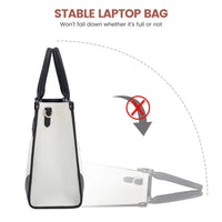 HKM-077395 Waterproof 15.6 in Canvas PU Leather Work Bag Set for Laptop and Office Use - Stylish Tote and Shoulder Handbag for Women