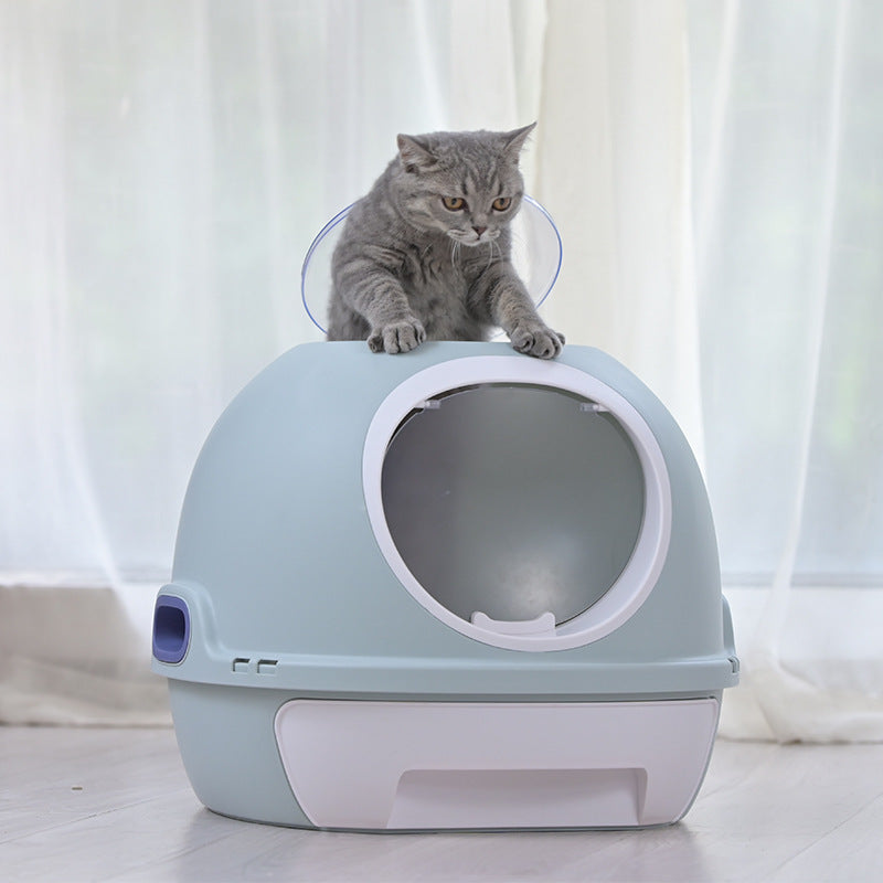 HKM-077523 Fully Enclosed Cat Litter Box with Shovel - Available in Pink and Blue