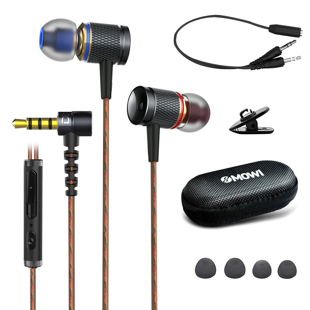 HKM-077587 Magnetic In-Ear Headphones with Remote Control - 9mm Dynamic Speaker, 1.2M Cable, 3.5mm Plug Adapter