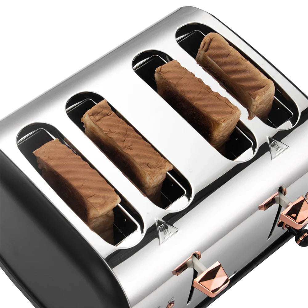 HKM-077587 Retro Black and Gold Electric 4-Slice Toaster with Cover