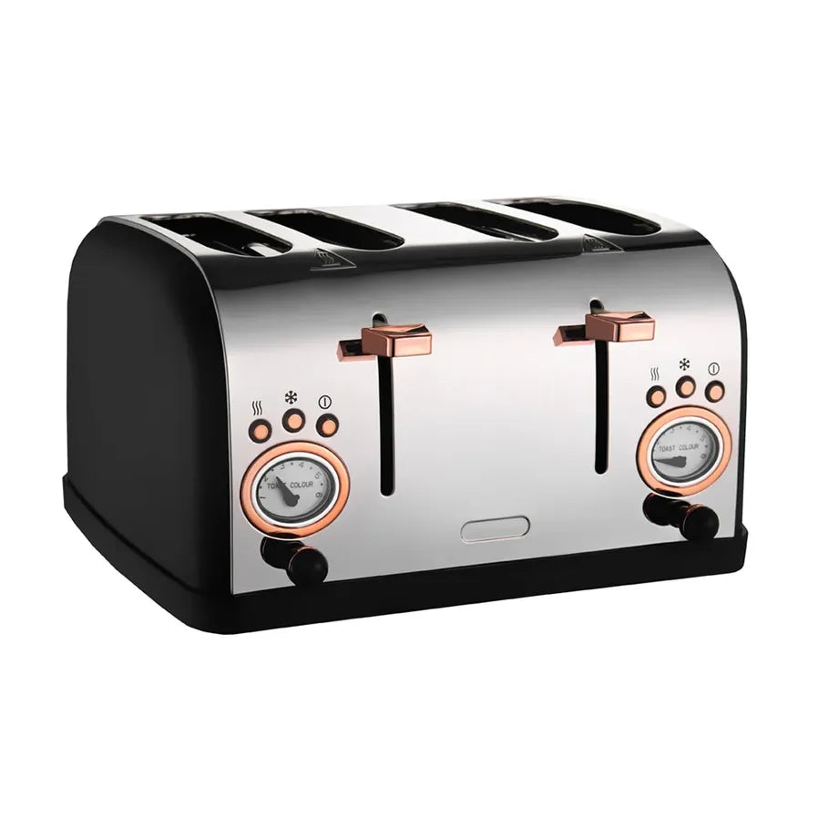 HKM-077587 Retro Black and Gold Electric 4-Slice Toaster with Cover
