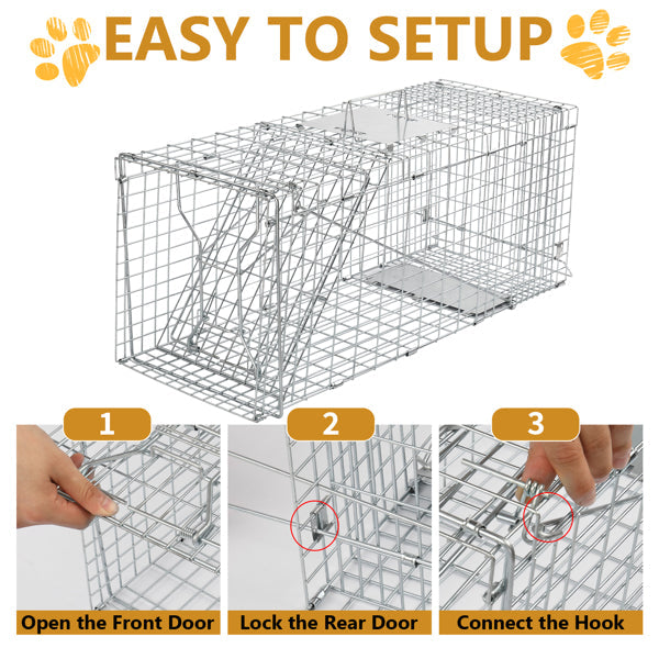 HKM-0777533 32 Inch Folding Iron Live Animal Trap for Humane Wildlife Control