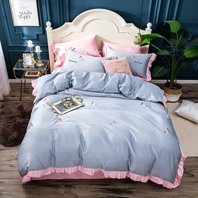 HKM-077843 Long-Staple Cotton Satin 4-Piece Bedding Set for 1.5-2.0M Beds
