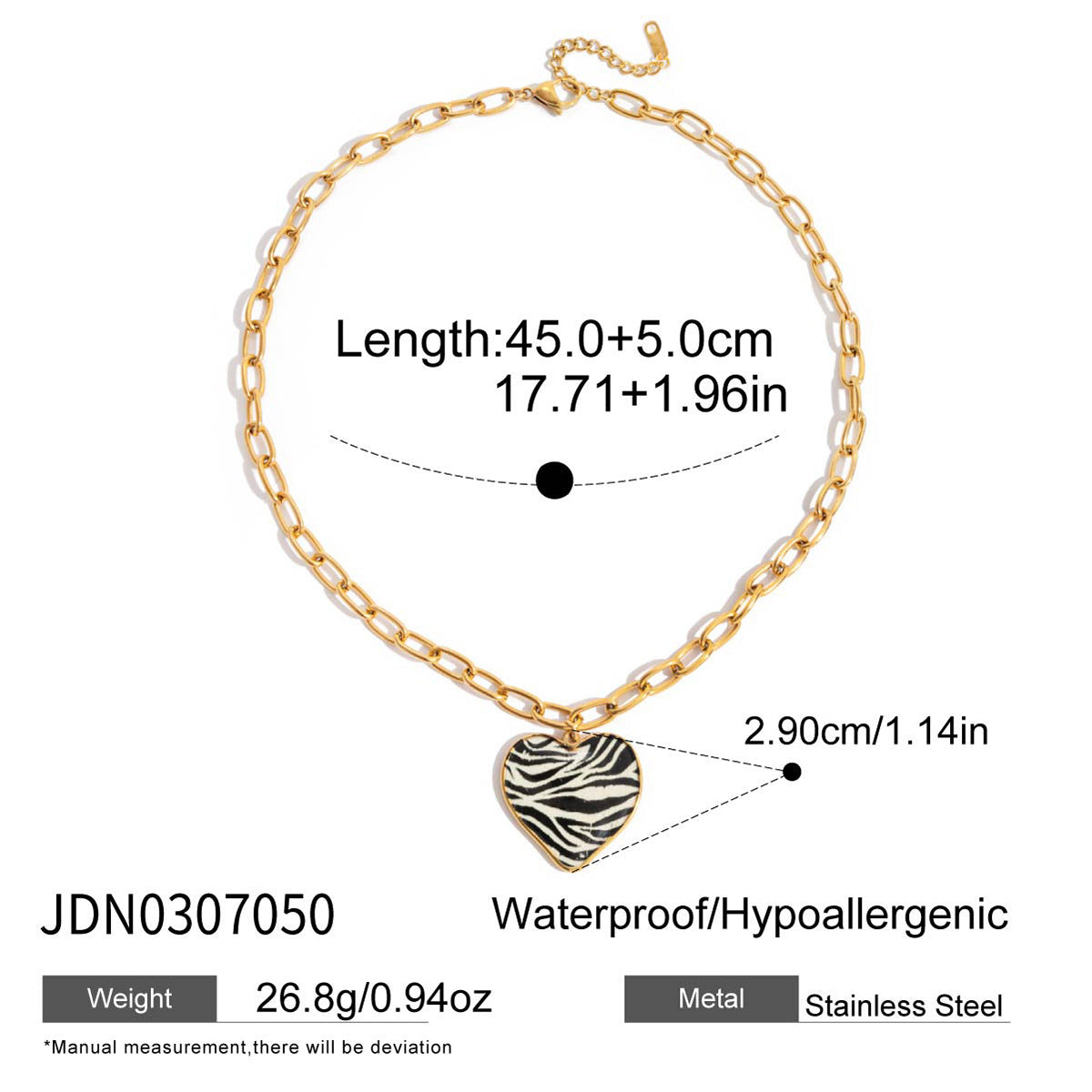 HKM-0778557 Leopard-Print Heart-Shaped Stainless Steel Necklace with Oil-Drip Finish