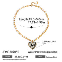 HKM-0778557 Leopard-Print Heart-Shaped Stainless Steel Necklace with Oil-Drip Finish