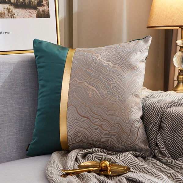 HKM-077971 Luxury Modern Lightweight Silk Satin Sofa Cushion Cover – Geometric Patterns and Metallic Colors