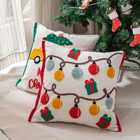 HKM-078163 Christmas Themed Embroidered Cotton Pillowcase - Lantern & Santa Claus Design, 45x45cm