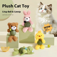 HKM-0781757 Catnip Plush Toy for Kittens - Bear, Rabbit, Frog & Chick Options with Bell, 15cm Height