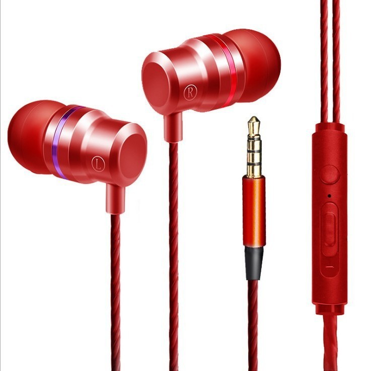 HKM-078227 In-Ear Wired Headphones with Subwoofer and Wheat Line - FM-036, Available in Silver, Light Purple, Gold, and Red