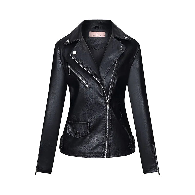 HKM-078227 Women's Fall/Winter European American Temperament Jacket PU Leather With Zipper Women's Clothing Jacket Custom