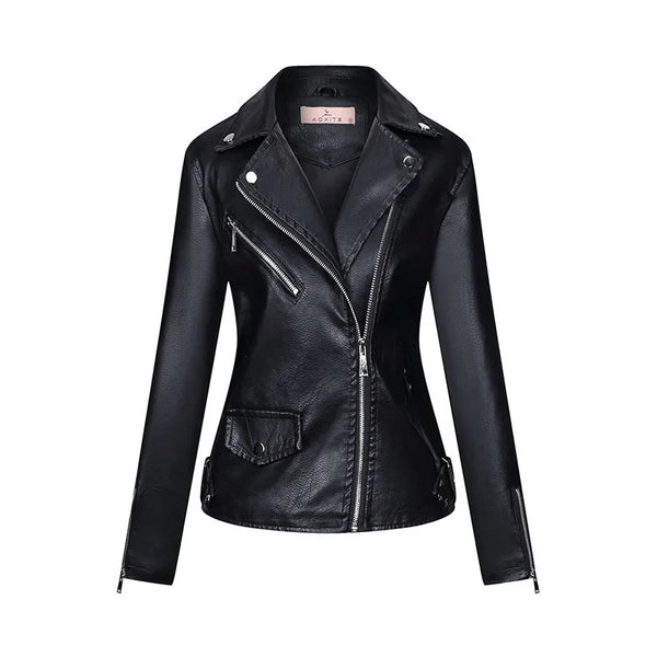 HKM-078227 Women's Fall/Winter European American Temperament Jacket PU Leather With Zipper Women's Clothing Jacket Custom