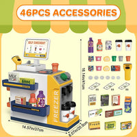HKM-078291 46-Piece Kids Grocery Store Play Set with Cash Register and Scanner for Creative Pretend Play