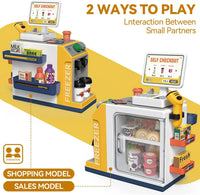 HKM-078291 46-Piece Kids Grocery Store Play Set with Cash Register and Scanner for Creative Pretend Play