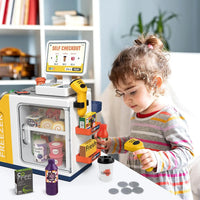 HKM-078291 46-Piece Kids Grocery Store Play Set with Cash Register and Scanner for Creative Pretend Play