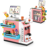 HKM-078291 46-Piece Kids Grocery Store Play Set with Cash Register and Scanner for Creative Pretend Play