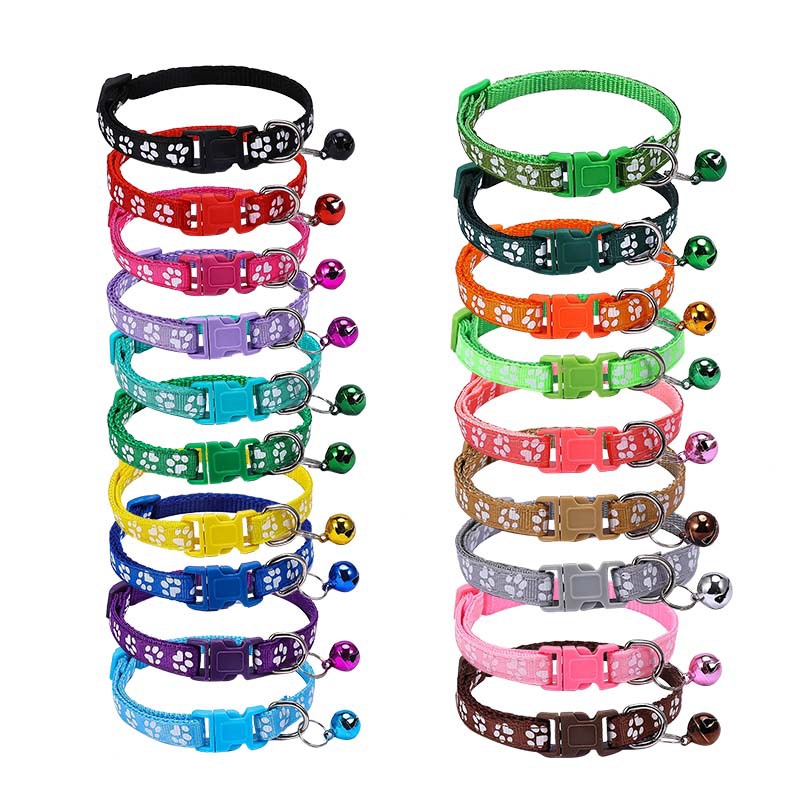 HKM-0783677 Dog Footprint Applique Collar with Bell in Various Colors