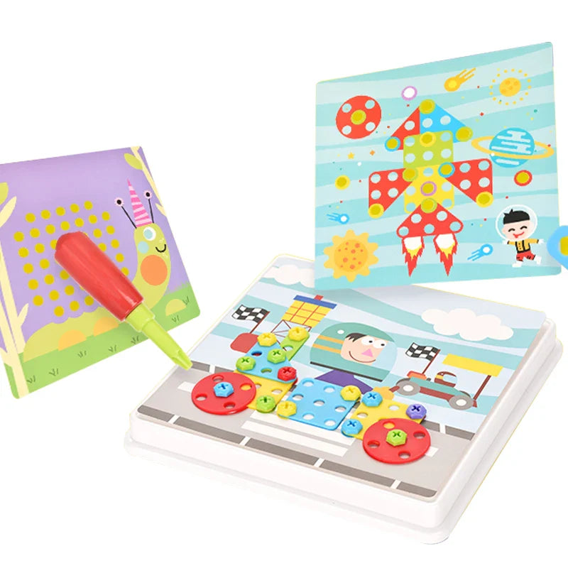 HKM-078419 3D Mushroom Nut Puzzle Building Blocks Set - DIY Educational Toy for Kids Ages 3+
