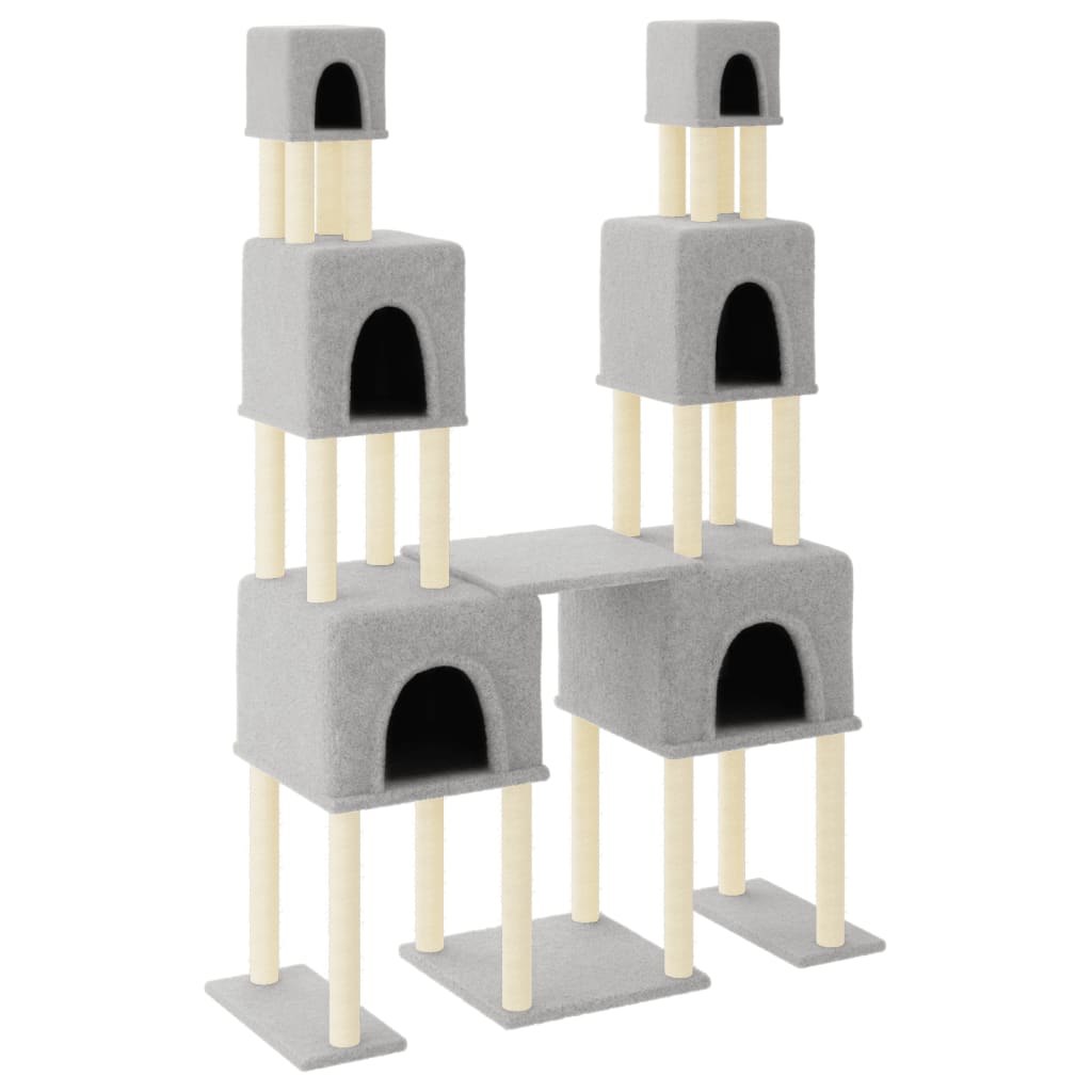 HKM-0784957 Light Gray Cat Tree with Sisal Scratching Posts - 199 cm High, Wooden Composite and Plush Material