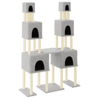 HKM-0784957 Light Gray Cat Tree with Sisal Scratching Posts - 199 cm High, Wooden Composite and Plush Material