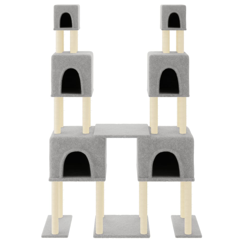 HKM-0784957 Light Gray Cat Tree with Sisal Scratching Posts - 199 cm High, Wooden Composite and Plush Material