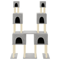 HKM-0784957 Light Gray Cat Tree with Sisal Scratching Posts - 199 cm High, Wooden Composite and Plush Material