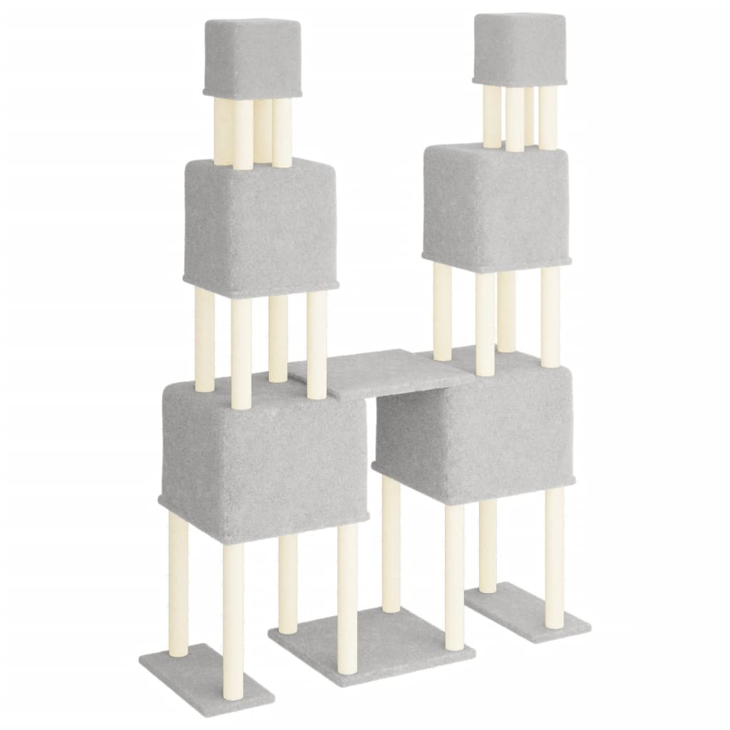 HKM-0784957 Light Gray Cat Tree with Sisal Scratching Posts - 199 cm High, Wooden Composite and Plush Material