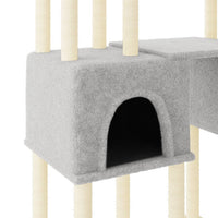 HKM-0784957 Light Gray Cat Tree with Sisal Scratching Posts - 199 cm High, Wooden Composite and Plush Material