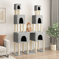 HKM-0784957 Light Gray Cat Tree with Sisal Scratching Posts - 199 cm High, Wooden Composite and Plush Material