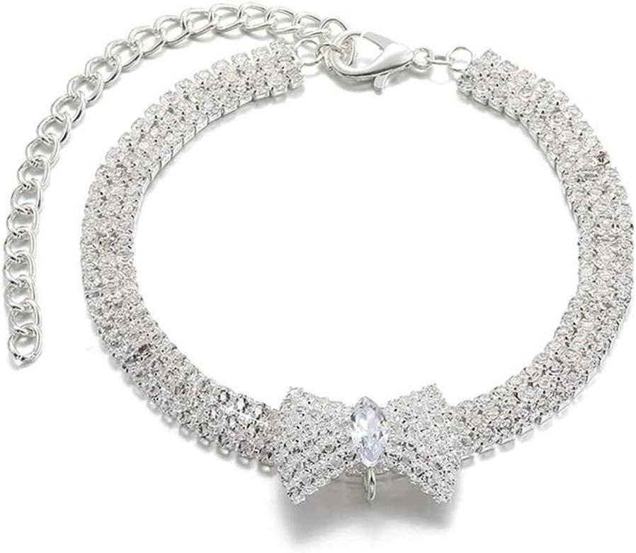 HKM-078547 Adjustable Crystal Bow Tie Pet Collar with Rhinestones for Dogs and Cats