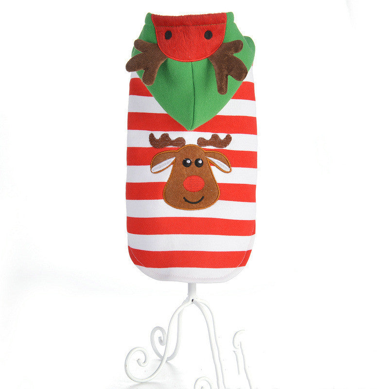 HKM-0785853 Christmas Elk Hooded Dog Jacket - Cozy Striped Design for Holiday Cheer