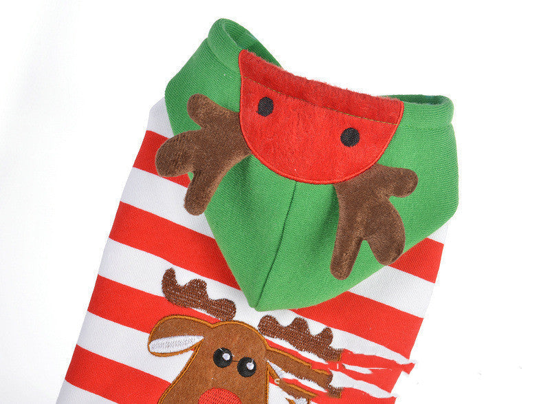 HKM-0785853 Christmas Elk Hooded Dog Jacket - Cozy Striped Design for Holiday Cheer